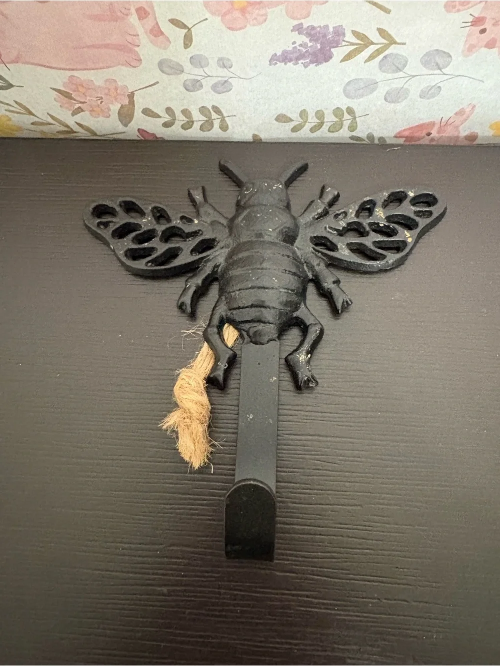Black Bee Rustic Cast Iron Wall Hook - Decorative Home Wall Decor. Preowned.